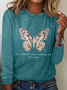 Women's Casual Jeremiah 29 11 For I Know the Plans I Have For You Print Cotton-Blend Crew Neck Butterfly Long Sleeve Shirt
