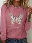 Women's Casual Jeremiah 29 11 For I Know the Plans I Have For You Print Cotton-Blend Crew Neck Butterfly Long Sleeve Shirt