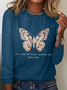 Women's Casual Jeremiah 29 11 For I Know the Plans I Have For You Print Cotton-Blend Crew Neck Butterfly Long Sleeve Shirt