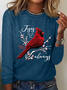 Matthew 28:20 Jesus Will Be With You Always Print Crew Neck Bird Simple Cotton-Blend Long Sleeve Shirt