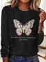 Women's Casual Jeremiah 29 11 For I Know the Plans I Have For You Print Cotton-Blend Crew Neck Butterfly Long Sleeve Shirt