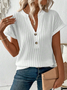 Notched Plain Casual Knitted Buckle T-Shirt