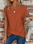 Crew Neck Cross Hem Casual Plain Loose T-Shirt