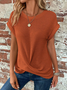 Crew Neck Cross Hem Casual Plain Loose T-Shirt