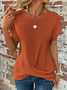 Crew Neck Cross Hem Casual Plain Loose T-Shirt