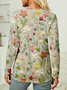 Casual 3D Flower Printing Regular Fit Crew Neck Long Sleeve Shirt