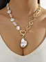 Valentine's Day Romantic Baroque Imitation Pearls Heart Metal Chain Necklace