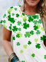 Loose Crew Neck Casual Four-Leaf Clover T-Shirt