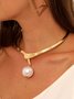 Elegant Imitation Pearl Torque Metal Choker Necklace