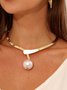 Elegant Imitation Pearl Torque Metal Choker Necklace