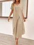 Casual Cotton And Linen Plain Loose Two-Piece Set
