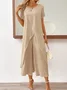 Casual Cotton And Linen Plain Loose Two-Piece Set