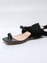 Minimalist Black Low Heel Ankle Strap Toe-ring Sandals