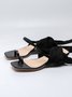 Minimalist Black Low Heel Ankle Strap Toe-ring Sandals