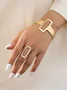 2pcs/set Minimalist Geometric Irregular Hollow Out Square Bangle And Ring Combination