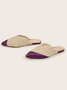 Color-block Satin Straw Weaved Vacation Flat Mules