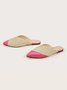 Color-block Satin Straw Weaved Vacation Flat Mules