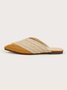 Color-block Satin Straw Weaved Vacation Flat Mules