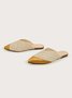 Color-block Satin Straw Weaved Vacation Flat Mules