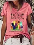 Funny Cat Cotton-Blend Loose Casual Text Letters T-Shirt