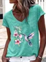 Women's Hummingbird Watercolor Nature Bird Lover V Neck Casual Regular Fit T-Shirt