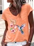 Women's Hummingbird Watercolor Nature Bird Lover V Neck Casual Regular Fit T-Shirt