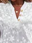 Women's Short Sleeve Blouse Summer White Plain Embroidery Buttoned Cotton V Neck Daily Going Out Simple Top