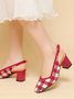 Elegant Plaid Breathable Mesh Fabric Chunky Heel Slingback Pumps