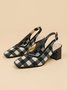 Elegant Plaid Breathable Mesh Fabric Chunky Heel Slingback Pumps