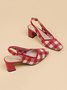 Elegant Plaid Breathable Mesh Fabric Chunky Heel Slingback Pumps