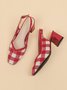 Elegant Plaid Breathable Mesh Fabric Chunky Heel Slingback Pumps