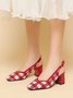 Elegant Plaid Breathable Mesh Fabric Chunky Heel Slingback Pumps