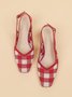 Elegant Plaid Breathable Mesh Fabric Chunky Heel Slingback Pumps