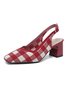 Elegant Plaid Breathable Mesh Fabric Chunky Heel Slingback Pumps