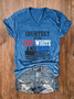 Women's Courtesy Of The Red White And Blue V Neck Casual Flag Cotton-Blend T-Shirt