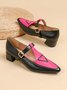 Color Block Adjustable Buckle Urban T-Strap Shoes