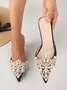 Elegant Imitation Pearl Pointed Toe Kitten Heel Mules