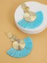 1pair Bohemian Exaggerated Metal Circle Fringed Drop Earrings