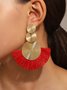 1pair Bohemian Exaggerated Metal Circle Fringed Drop Earrings