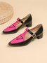 Color Block Adjustable Buckle Urban T-Strap Shoes