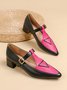 Color Block Adjustable Buckle Urban T-Strap Shoes