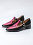Color Block Adjustable Buckle Urban T-Strap Shoes