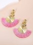 1pair Bohemian Exaggerated Metal Circle Fringed Drop Earrings