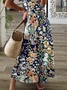 Floral Summer V Neck Casual Jersey Loose Dress