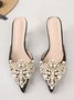 Elegant Imitation Pearl Pointed Toe Kitten Heel Mules