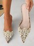 Elegant Imitation Pearl Pointed Toe Kitten Heel Mules