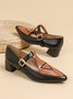 Color Block Adjustable Buckle Urban T-Strap Shoes