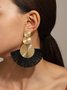 1pair Bohemian Exaggerated Metal Circle Fringed Drop Earrings