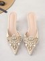 Elegant Imitation Pearl Pointed Toe Kitten Heel Mules