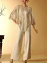 Lace crew neck top trousers set